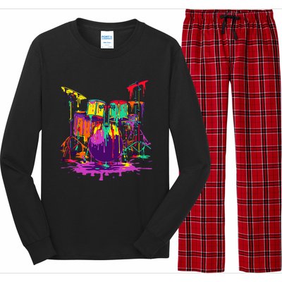 Melting Pop Art Drum Set Funny Drummer Musician Music Outfit Long Sleeve Pajama Set