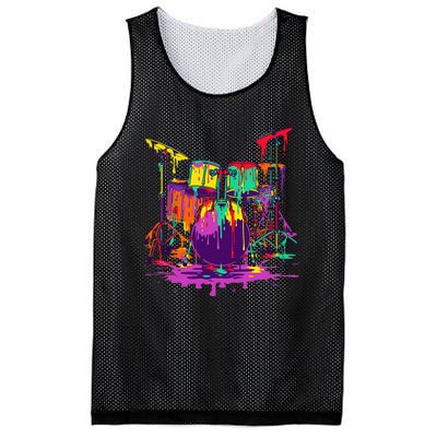 Melting Pop Art Drum Set Funny Drummer Musician Music Outfit Mesh Reversible Basketball Jersey Tank