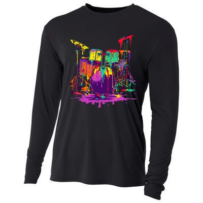 Melting Pop Art Drum Set Funny Drummer Musician Music Outfit Cooling Performance Long Sleeve Crew