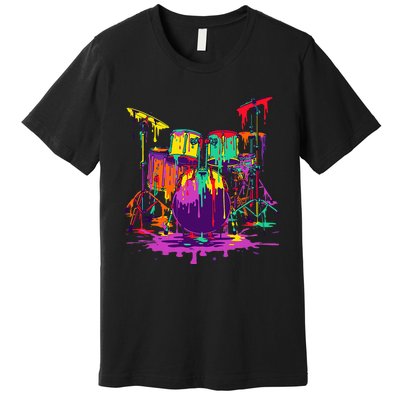 Melting Pop Art Drum Set Funny Drummer Musician Music Outfit Premium T-Shirt