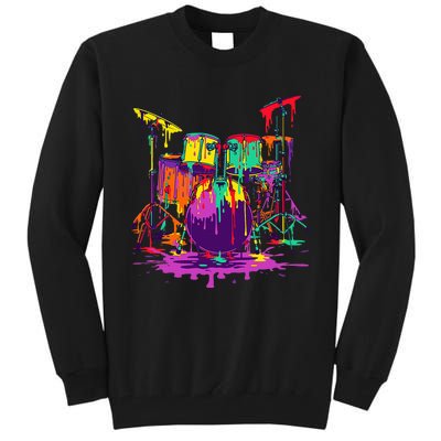 Melting Pop Art Drum Set Funny Drummer Musician Music Outfit Tall Sweatshirt