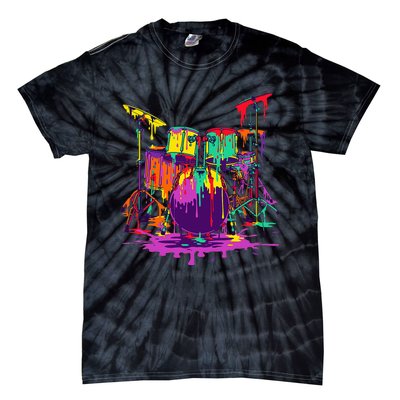 Melting Pop Art Drum Set Funny Drummer Musician Music Outfit Tie-Dye T-Shirt