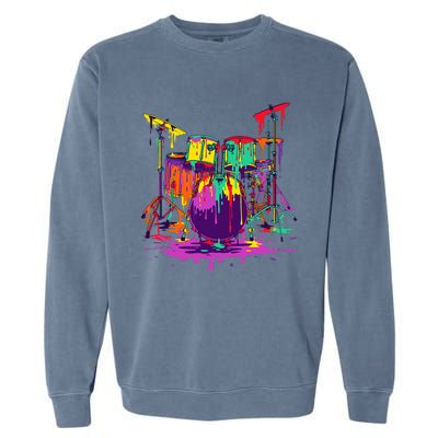 Melting Pop Art Drum Set Funny Drummer Musician Music Outfit Garment-Dyed Sweatshirt