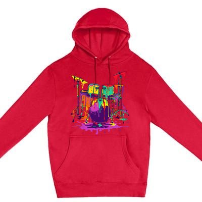 Melting Pop Art Drum Set Funny Drummer Musician Music Outfit Premium Pullover Hoodie