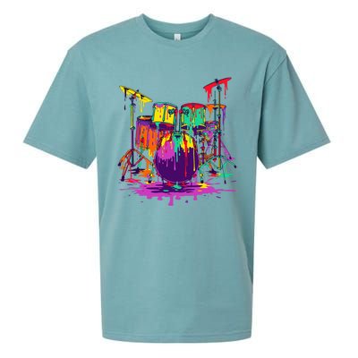 Melting Pop Art Drum Set Funny Drummer Musician Music Outfit Sueded Cloud Jersey T-Shirt