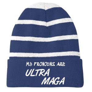 My Pronouns Are Ultra Maga Striped Beanie with Solid Band