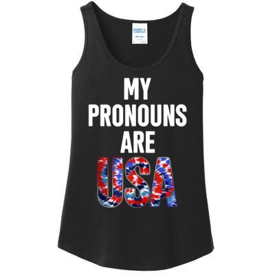 My Pronouns Are Usa 4th Of July American Flag Ladies Essential Tank