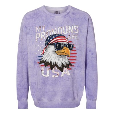 My Pronouns Are Usa Patriotic Eagle Funny 4th Of July Colorblast Crewneck Sweatshirt