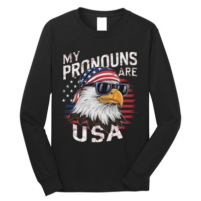 My Pronouns Are Usa Patriotic Eagle Funny 4th Of July Long Sleeve Shirt