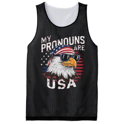 My Pronouns Are Usa Patriotic Eagle Funny 4th Of July Mesh Reversible Basketball Jersey Tank