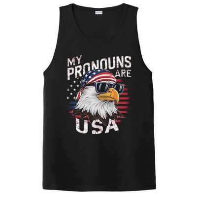 My Pronouns Are Usa Patriotic Eagle Funny 4th Of July PosiCharge Competitor Tank