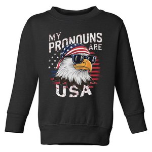 My Pronouns Are Usa Patriotic Eagle Funny 4th Of July Toddler Sweatshirt