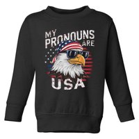 My Pronouns Are Usa Patriotic Eagle Funny 4th Of July Toddler Sweatshirt