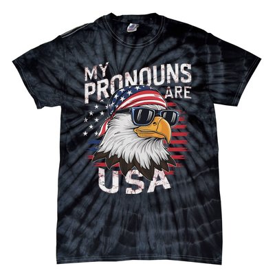 My Pronouns Are Usa Patriotic Eagle Funny 4th Of July Tie-Dye T-Shirt