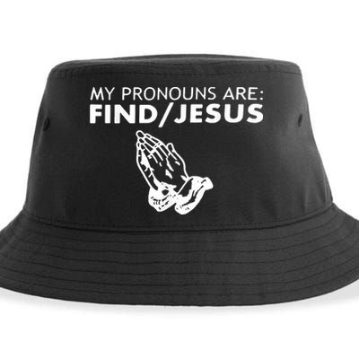 My Pronouns Are Find Jesus Retro Apparel Sustainable Bucket Hat