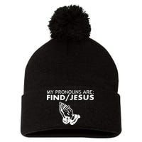 My Pronouns Are Find Jesus Retro Apparel Pom Pom 12in Knit Beanie