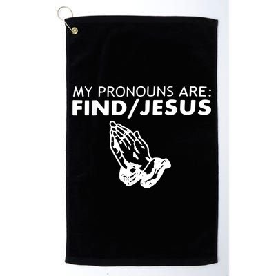 My Pronouns Are Find Jesus Retro Apparel Golf Towel