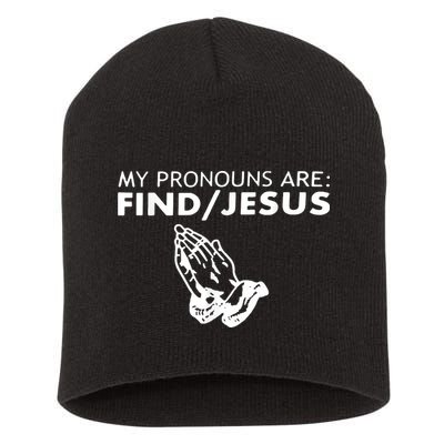 My Pronouns Are Find Jesus Retro Apparel Short Acrylic Beanie