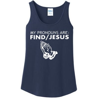 My Pronouns Are Find Jesus Retro Apparel Ladies Essential Tank