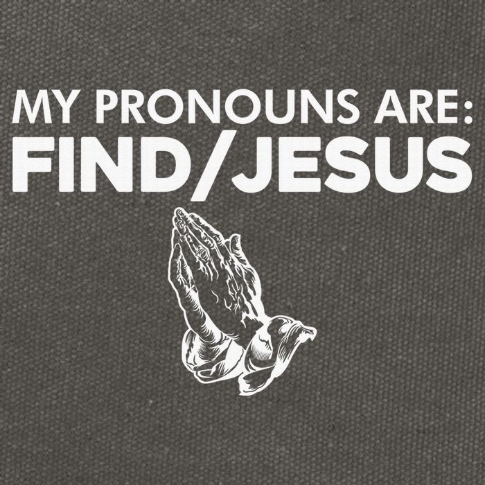 My Pronouns Are Find Jesus Praying Hands Cotton Canvas Backpack