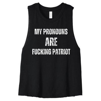 My Pronouns Are Fucking Patriot Pronouns Women's Racerback Cropped Tank