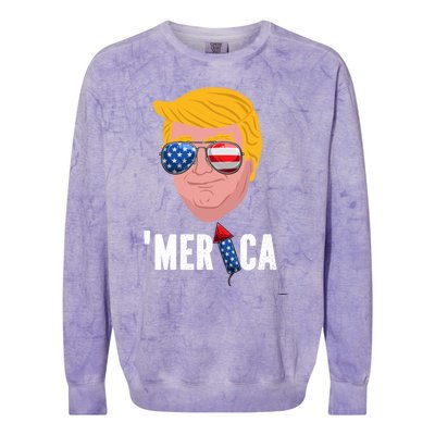 Merica Patriotic American Flag Trump Sunglasses 4th Of July Gift Colorblast Crewneck Sweatshirt