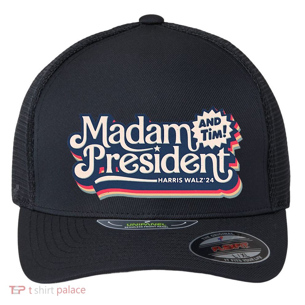 Madam President (And Tim!) Kamala Harris & Tim Walz Flexfit Unipanel Trucker Cap