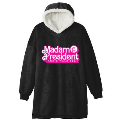 Madam President And Tim Harris & Tim Walz 2024 Hooded Wearable Blanket