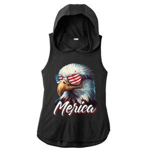 Merica Patriotic American Bald Eagle Funny 4th of July Ladies PosiCharge Tri-Blend Wicking Draft Hoodie Tank