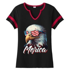 Merica Patriotic American Bald Eagle Funny 4th of July Ladies Halftime Notch Neck Tee