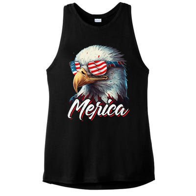 Merica Patriotic American Bald Eagle Funny 4th of July Ladies PosiCharge Tri-Blend Wicking Tank