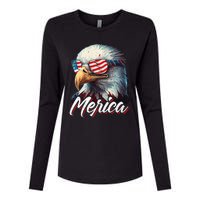 Merica Patriotic American Bald Eagle Funny 4th of July Womens Cotton Relaxed Long Sleeve T-Shirt