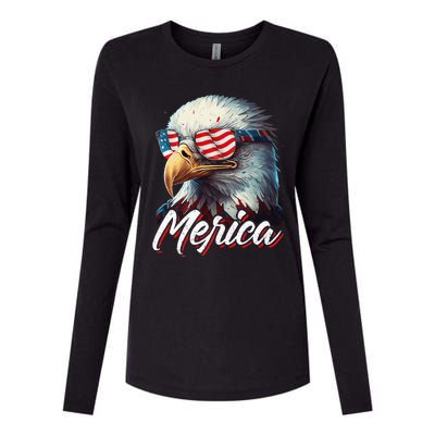 Merica Patriotic American Bald Eagle Funny 4th of July Womens Cotton Relaxed Long Sleeve T-Shirt