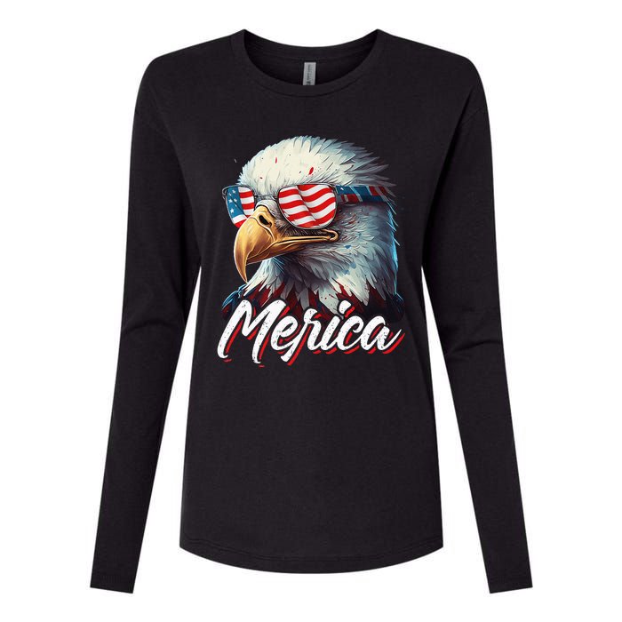 Merica Patriotic American Bald Eagle Funny 4th of July Womens Cotton Relaxed Long Sleeve T-Shirt