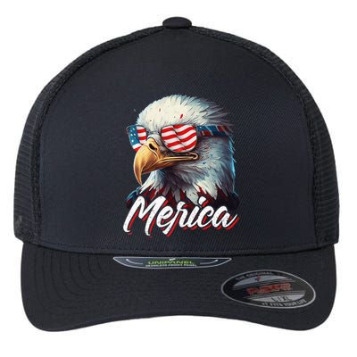 Merica Patriotic American Bald Eagle Funny 4th of July Flexfit Unipanel Trucker Cap