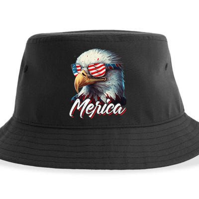 Merica Patriotic American Bald Eagle Funny 4th of July Sustainable Bucket Hat