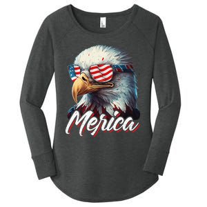 Merica Patriotic American Bald Eagle Funny 4th of July Women's Perfect Tri Tunic Long Sleeve Shirt