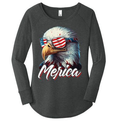 Merica Patriotic American Bald Eagle Funny 4th of July Women's Perfect Tri Tunic Long Sleeve Shirt