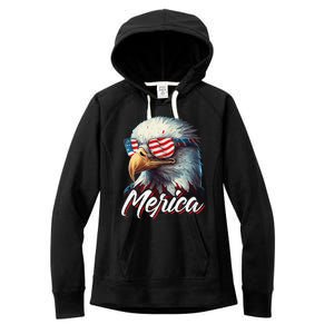 Merica Patriotic American Bald Eagle Funny 4th of July Women's Fleece Hoodie