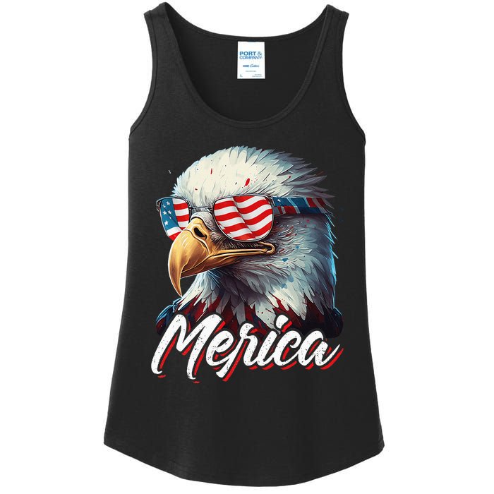 Merica Patriotic American Bald Eagle Funny 4th of July Ladies Essential Tank