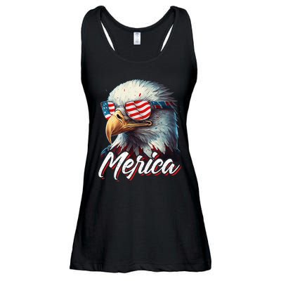 Merica Patriotic American Bald Eagle Funny 4th of July Ladies Essential Flowy Tank