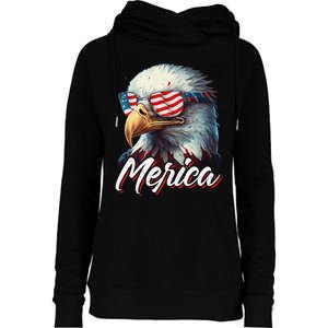 Merica Patriotic American Bald Eagle Funny 4th of July Womens Funnel Neck Pullover Hood