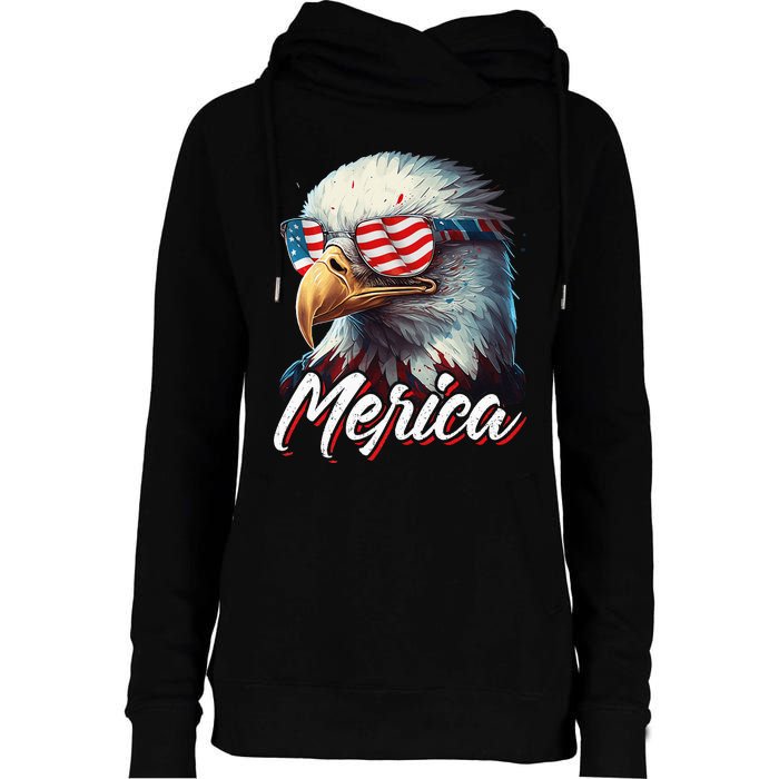 Merica Patriotic American Bald Eagle Funny 4th of July Womens Funnel Neck Pullover Hood