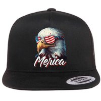 Merica Patriotic American Bald Eagle Funny 4th of July Flat Bill Trucker Hat