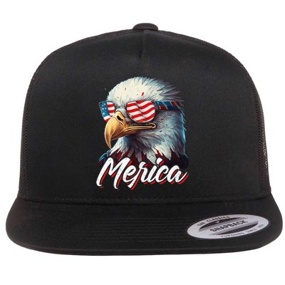 Merica Patriotic American Bald Eagle Funny 4th of July Flat Bill Trucker Hat