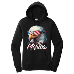 Merica Patriotic American Bald Eagle Funny 4th of July Women's Pullover Hoodie