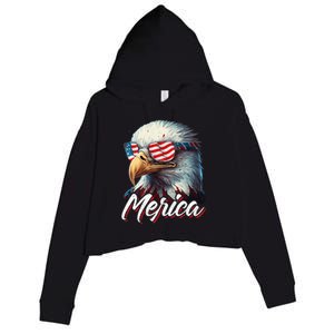 Merica Patriotic American Bald Eagle Funny 4th of July Crop Fleece Hoodie