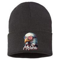 Merica Patriotic American Bald Eagle Funny 4th of July Sustainable Knit Beanie