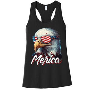 Merica Patriotic American Bald Eagle Funny 4th of July Women's Racerback Tank