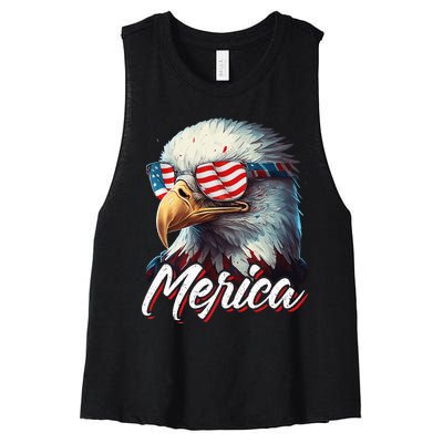 Merica Patriotic American Bald Eagle Funny 4th of July Women's Racerback Cropped Tank